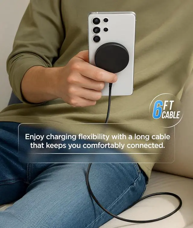 Alt view image 5 of 7 - Z40i Aluminum Magnetic Charger for Samsung, 15W Wireless Fast Charging for Android, Galaxy S25 Ultra S24 Plus, Google Pixel 10 Pro XL Phones (6Ft)