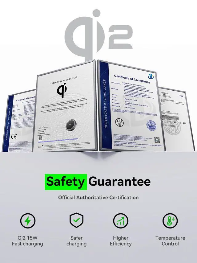 Alt view image 2 of 7 - 2 Pack 15W Qi2 Certified Magnetic Wireless Charger 6.6ft Cable, Fast Charging Pad for iPhone 17-12&Airpods Series(20W Adapter Included)