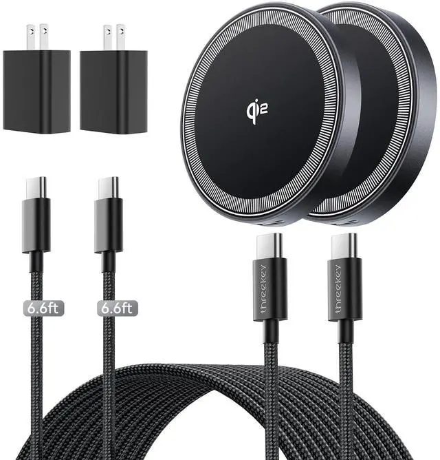 Main image of 2 Pack 15W Qi2 Certified Magnetic Wireless Charger 6.6ft Cable, Fast Charging Pad for iPhone 17-12&Airpods Series(20W Adapter Included)