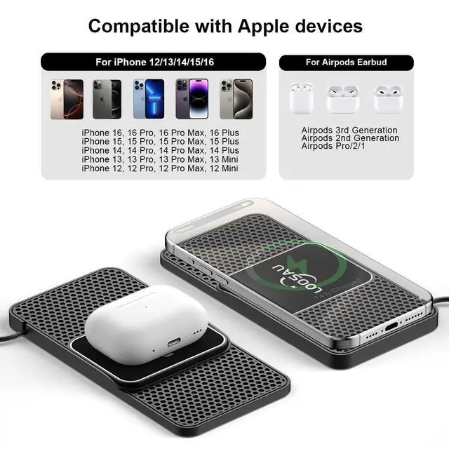 Alt view image 2 of 6 - Magnetic Wireless Car Charger Pad15W for MagSafe Charger Non Slip Type C with 40W, for iPhone 17 Car Phone Wireless Charger Charging pad Fit for iPhone 16 15 Pro Max 14 13 12, Airpods