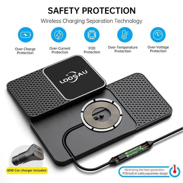 Alt view image 5 of 6 - Magnetic Wireless Car Charger Pad15W for MagSafe Charger Non Slip Type C with 40W, for iPhone 17 Car Phone Wireless Charger Charging pad Fit for iPhone 16 15 Pro Max 14 13 12, Airpods