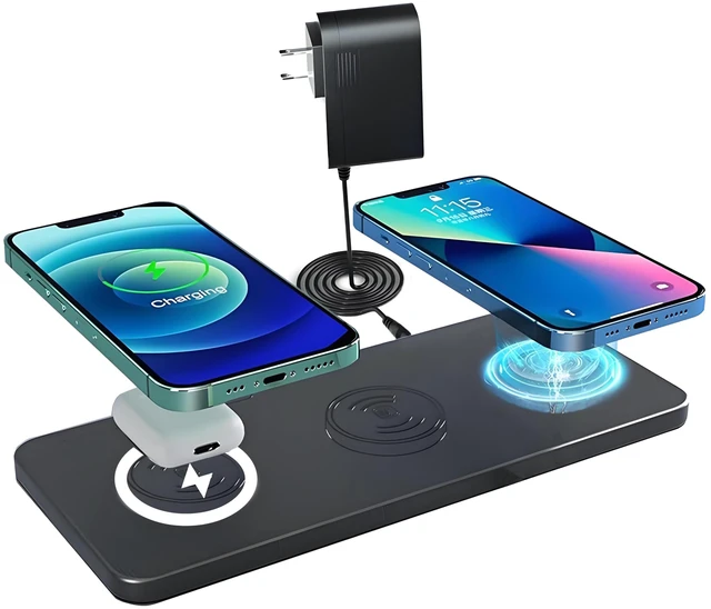 Main image of Magnetic Wireless Charger Pad - 3 in 1 Fast Mag-Safe Charging Station for iPhone 17/16/15/14/13/12 Series, AirPods 4/3/2 Pro, 15W Wireless Charging Mat/Pad for Apple Multiple Devices(with Adapter)