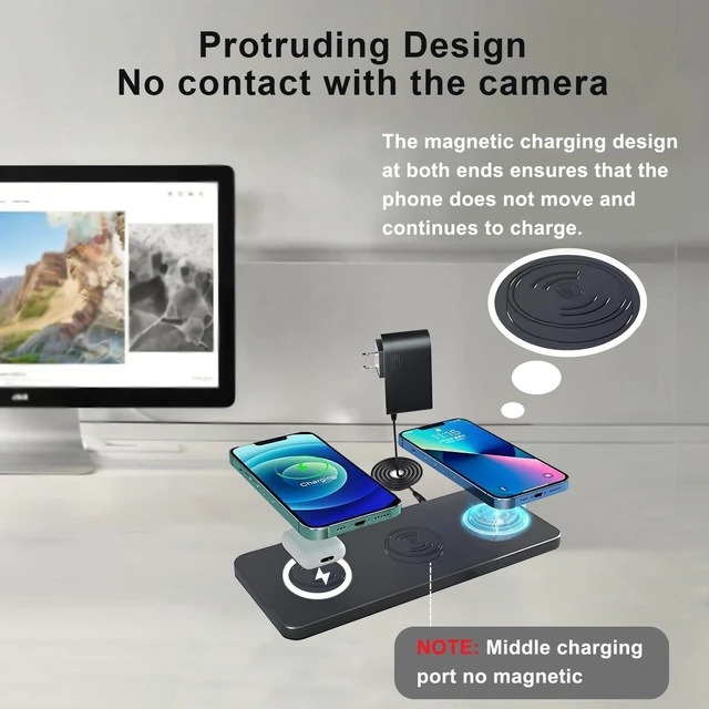 Alt view image 6 of 7 - Magnetic Wireless Charger Pad - 3 in 1 Fast Mag-Safe Charging Station for iPhone 17/16/15/14/13/12 Series, AirPods 4/3/2 Pro, 15W Wireless Charging Mat/Pad for Apple Multiple Devices(with Adapter)