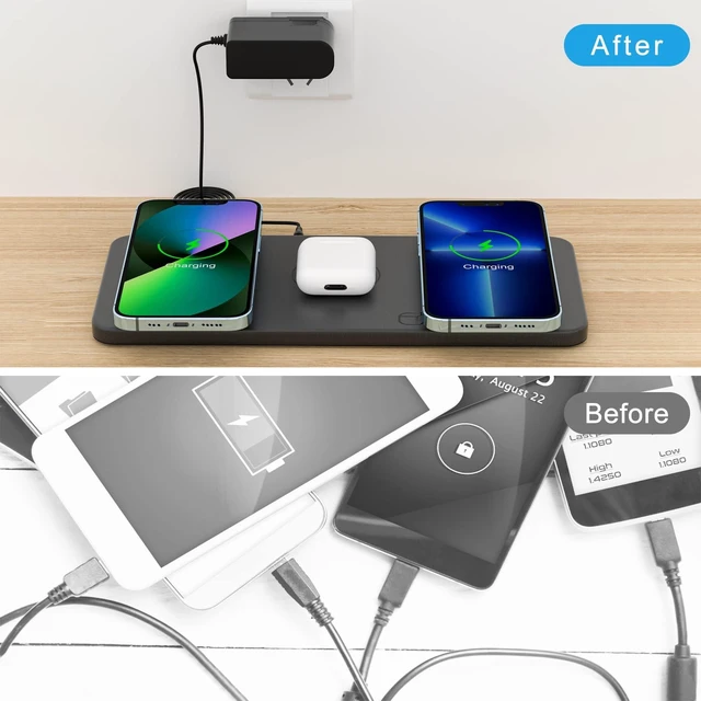 Alt view image 7 of 7 - Magnetic Wireless Charger Pad - 3 in 1 Fast Mag-Safe Charging Station for iPhone 17/16/15/14/13/12 Series, AirPods 4/3/2 Pro, 15W Wireless Charging Mat/Pad for Apple Multiple Devices(with Adapter)