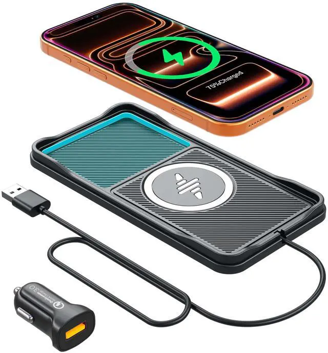 Main image of Wireless Car Charger Pad, 15w Fast Car Wireless Chargers Charging pad Non Slip Charger for Car Wireless Phone Charger for iPhone 17/16/15/14/13/12 Pro Max,Samsung S23 S22 S20 for Android, 30cm Cable