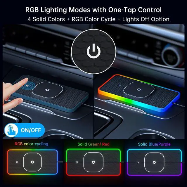 Alt view image 2 of 6 - RGB Wireless Car Charging Pad for Magsafe, 15W LED Magnetic Wireless Charger for Car Non Slip Type C Charging Mat with 40W Car Charger Compatible with iPhone 17-12, Airpods (30CM Cable)