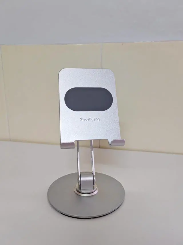 Alt view image 7 of 7 - Foldable Desktop Phone Stand for Desk with Adjustable Height up to 6.7inch/17cm Sturdy 360° Rotating Desktop Holder for 4-11 Inch Cell Phones/Tablets, Aluminum Alloy/Carbon Steel Base