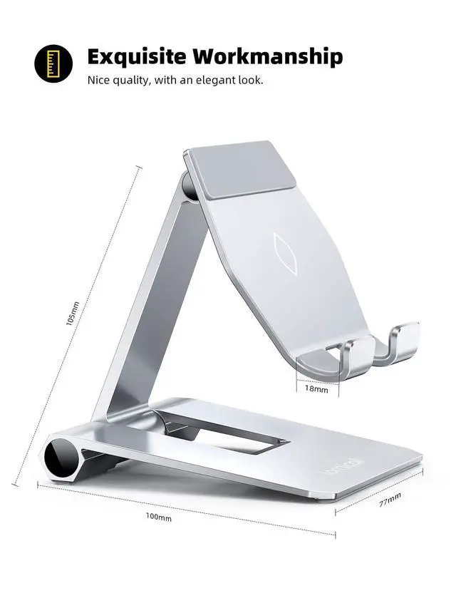 Alt view image 5 of 7 - Aluminum Metal Adjustable Cell Phone Stand Desk - Heavy Duty Foldable Desktop Phone Holder, for iPhone 17 16 15 14, Plus, Pro, Pro Max, 13 12 Plus, Galaxy S26 25, 4-11'' Sliver