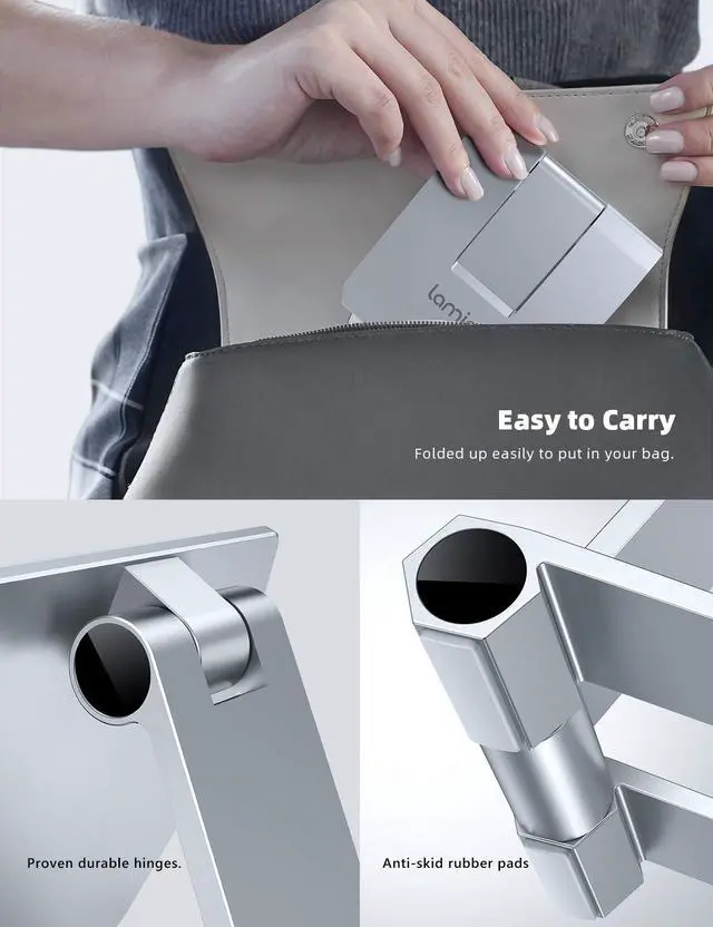Alt view image 6 of 7 - Aluminum Metal Adjustable Cell Phone Stand Desk - Heavy Duty Foldable Desktop Phone Holder, for iPhone 17 16 15 14, Plus, Pro, Pro Max, 13 12 Plus, Galaxy S26 25, 4-11'' Sliver