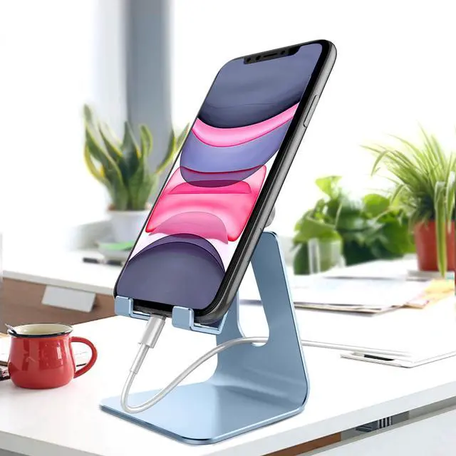 Alt view image 2 of 6 - Adjustable Cell Phone Stand, Phone Stand, Cradle, Dock, Holder, Aluminum Desktop Stand Compatible with Phone 13 12 Pro Max Charging, Accessories Desk, All Mobile Phones, Sierra Blue