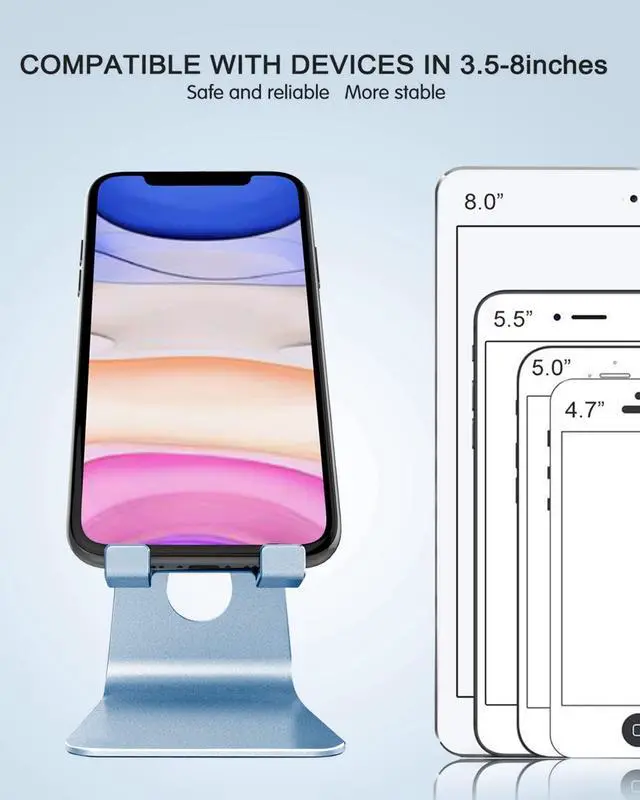 Alt view image 6 of 6 - Adjustable Cell Phone Stand, Phone Stand, Cradle, Dock, Holder, Aluminum Desktop Stand Compatible with Phone 13 12 Pro Max Charging, Accessories Desk, All Mobile Phones, Sierra Blue