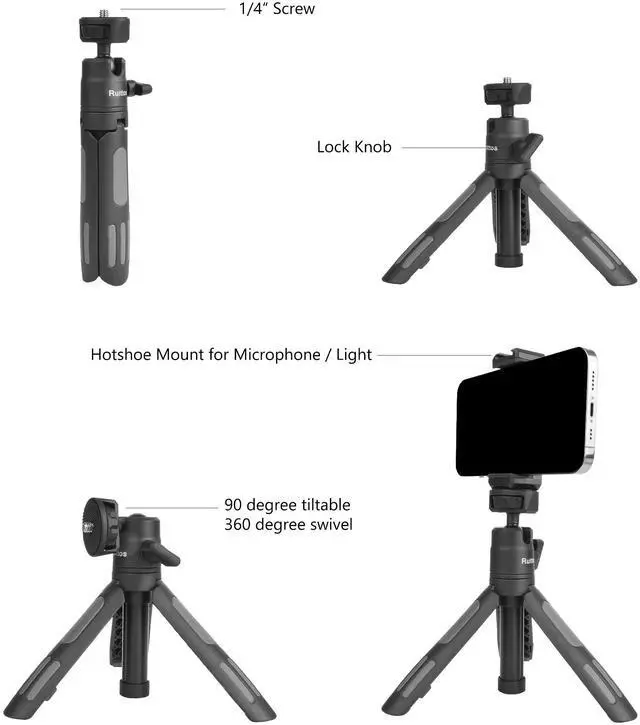 Alt view image 4 of 7 - Ruittos Phone Tripod Stand and Selfie Stick for iPhone, Webcam, Desktop, Sony, Canon G7x Camera, Go Pro, Travel 11.5inch Tripod Compatible DJI osmo Pocket 3, 2