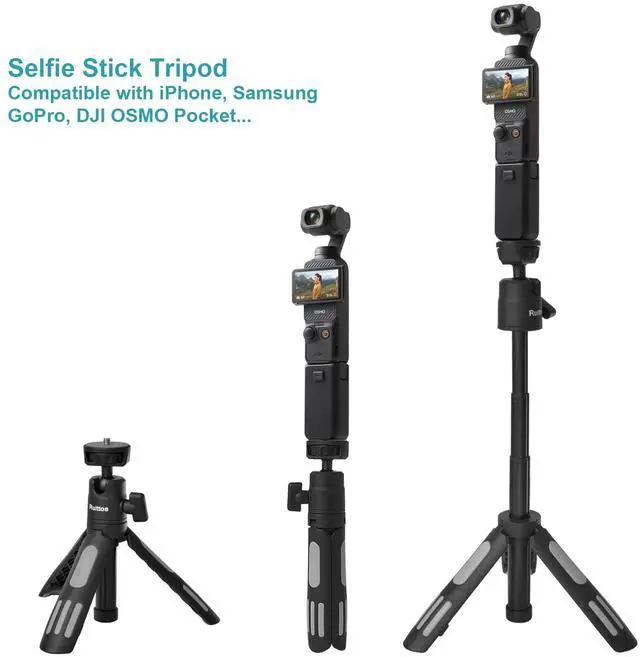 Alt view image 7 of 7 - Ruittos Phone Tripod Stand and Selfie Stick for iPhone, Webcam, Desktop, Sony, Canon G7x Camera, Go Pro, Travel 11.5inch Tripod Compatible DJI osmo Pocket 3, 2