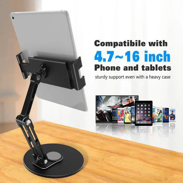 Alt view image 4 of 7 - Tablet Stand Holder for ipad,Portable Monitor Stand Holder for 15.6'',16'',360°Rotate Base for 4.7''-16'' Kindle,Store Cash Register Office Reception Kitchen Desktop Display