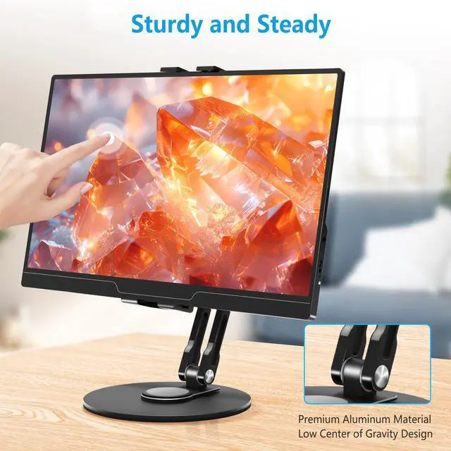 Alt view image 5 of 7 - Tablet Stand Holder for ipad,Portable Monitor Stand Holder for 15.6'',16'',360°Rotate Base for 4.7''-16'' Kindle,Store Cash Register Office Reception Kitchen Desktop Display