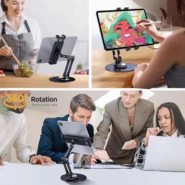 Alt view image 6 of 7 - Tablet Stand Holder for ipad,Portable Monitor Stand Holder for 15.6'',16'',360°Rotate Base for 4.7''-16'' Kindle,Store Cash Register Office Reception Kitchen Desktop Display