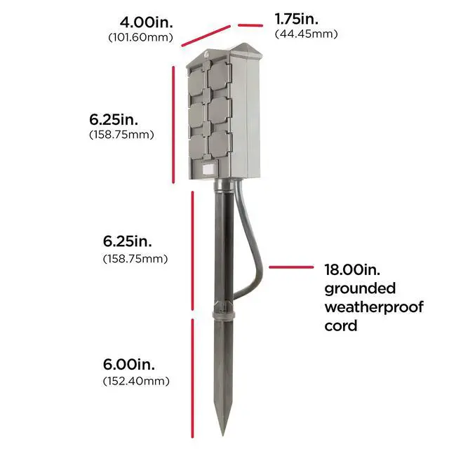 Alt view image 4 of 7 - Outdoor 6 Outlet Yard Stake Timer, Plug-in, Dusk to Dawn Photocell, Weather Resistant, Heavy-Duty Grounded Outlets, Idea for String Lights, Landscape, Seasonal, 53772 , Green