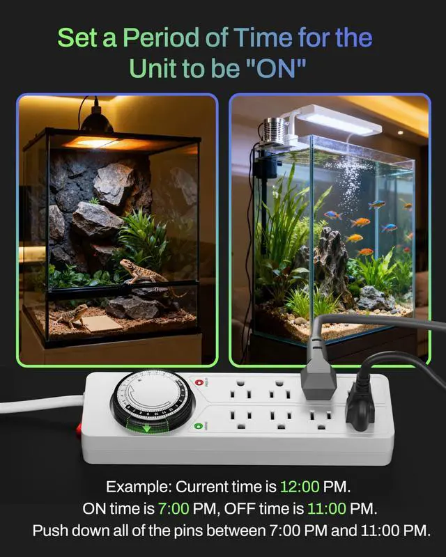 Alt view image 4 of 7 - 8 Outlet Surge Protector with Mechanical Timer, 4 Timed & 4 Always-On Outlets, ETL Listed, 4ft Cord, 1875W, for Aquarium, Grow Lights, Christmas Decor, White