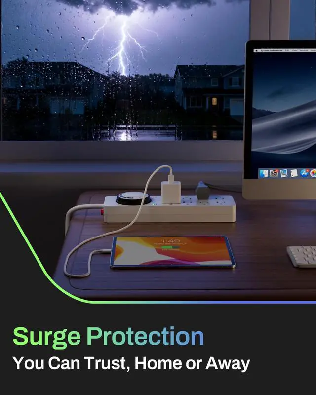 Alt view image 7 of 7 - 8 Outlet Surge Protector with Mechanical Timer, 4 Timed & 4 Always-On Outlets, ETL Listed, 4ft Cord, 1875W, for Aquarium, Grow Lights, Christmas Decor, White