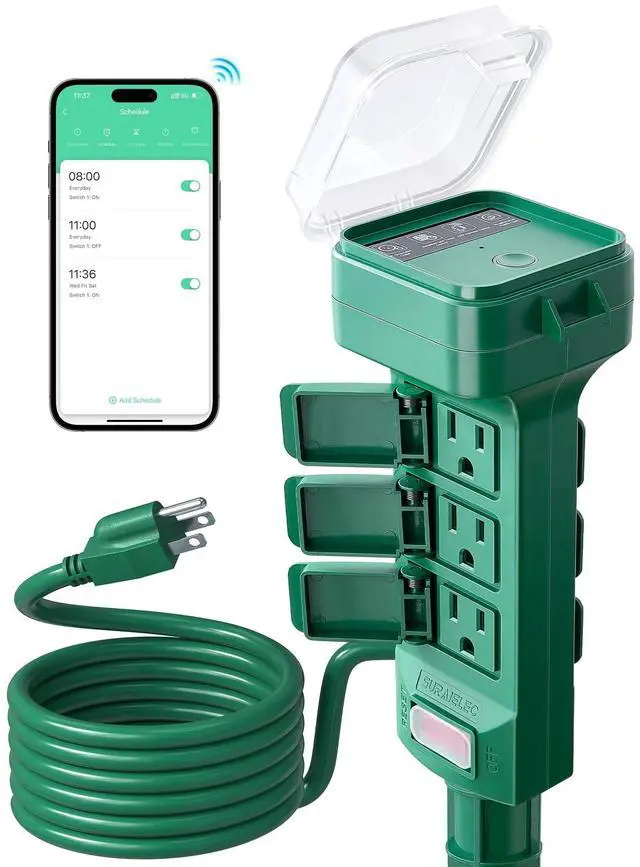 Main image of Outdoor Power Stake, Smart WiFi Light Timer with 6 Electrical Outlets, 6FT Power Strip, Weatherproof for Patio, Outdoor Lights, Christmas Decoration, Compatible with Alexa/Google Assistant