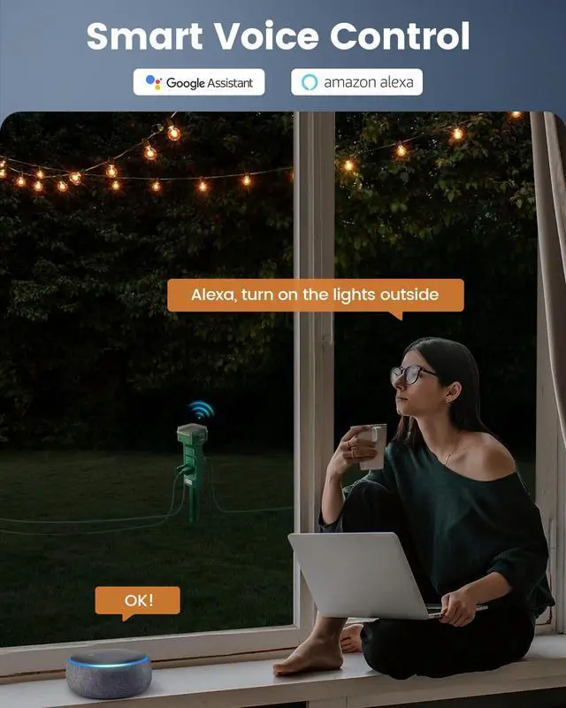 Alt view image 3 of 7 - Outdoor Power Stake, Smart WiFi Light Timer with 6 Electrical Outlets, 6FT Power Strip, Weatherproof for Patio, Outdoor Lights, Christmas Decoration, Compatible with Alexa/Google Assistant