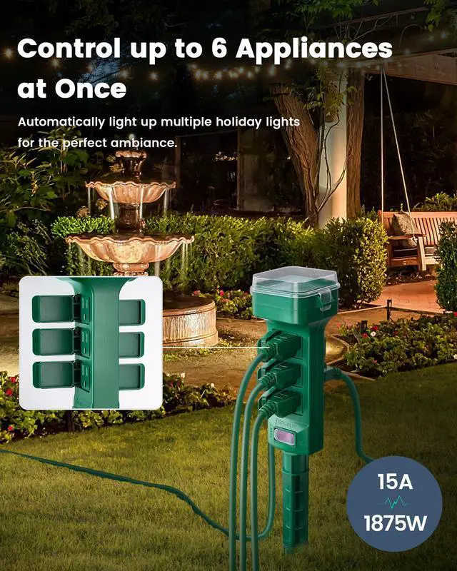 Alt view image 4 of 7 - Outdoor Power Stake, Smart WiFi Light Timer with 6 Electrical Outlets, 6FT Power Strip, Weatherproof for Patio, Outdoor Lights, Christmas Decoration, Compatible with Alexa/Google Assistant