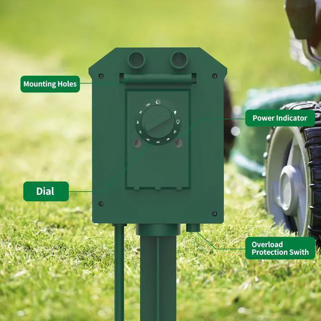 Alt view image 2 of 7 - Outdoor Power Strip Timer Waterproof, Dusk to Dawn Light Sensor Countdown, 25 Feet Extension Cord, 6 Grounded Outlets for Christmas Decorations, ETL Listed