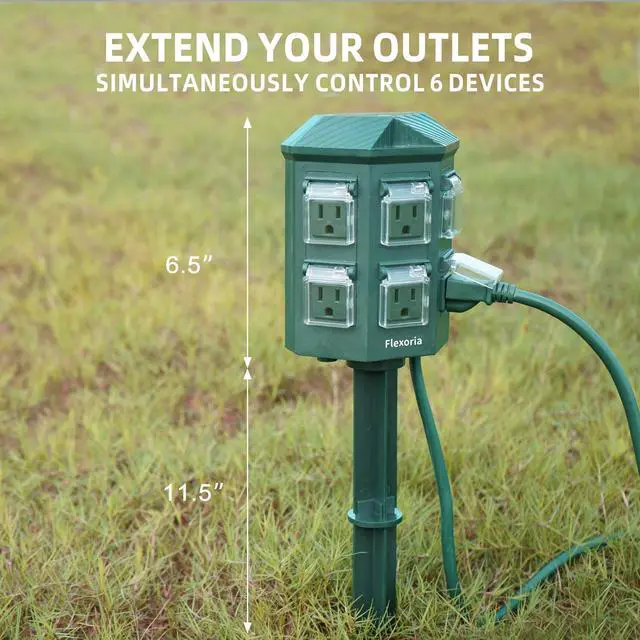 Alt view image 3 of 7 - Outdoor Power Strip Timer Waterproof, Dusk to Dawn Light Sensor Countdown, 25 Feet Extension Cord, 6 Grounded Outlets for Christmas Decorations, ETL Listed