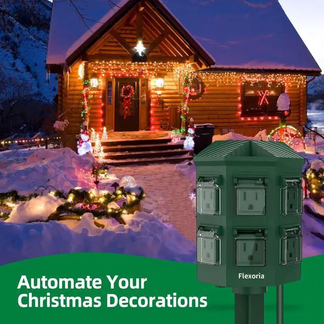 Alt view image 5 of 7 - Outdoor Power Strip Timer Waterproof, Dusk to Dawn Light Sensor Countdown, 25 Feet Extension Cord, 6 Grounded Outlets for Christmas Decorations, ETL Listed