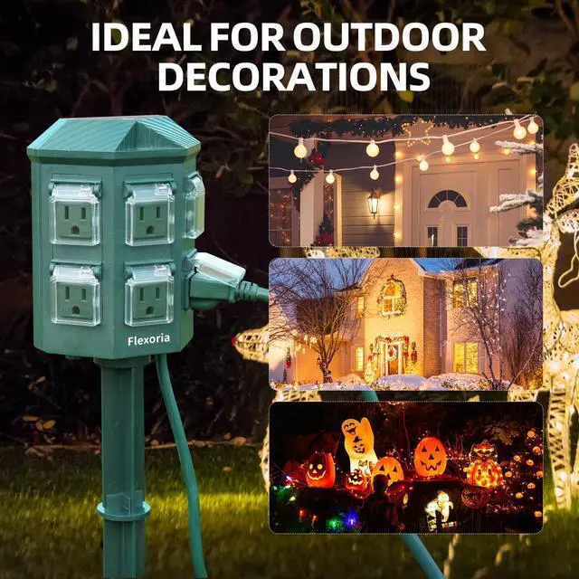 Alt view image 6 of 7 - Outdoor Power Strip Timer Waterproof, Dusk to Dawn Light Sensor Countdown, 25 Feet Extension Cord, 6 Grounded Outlets for Christmas Decorations, ETL Listed