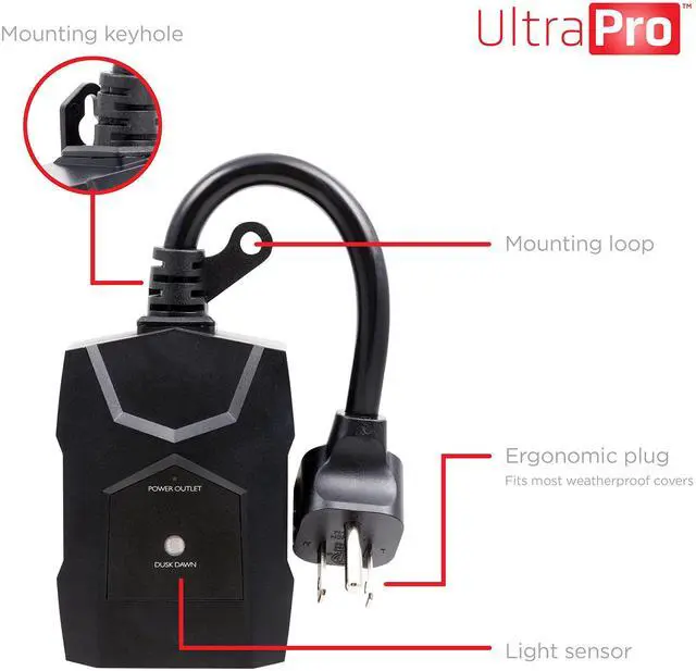 Alt view image 3 of 7 - Outdoor Outlet Timer, Dusk-to-Dawn Sensor, Single Outlet, Simple Automation, Weather-Resistant, Light Sensing, Seasonal Lights Outdoor Timer, Landscape, 2 Pack, Black, 71069