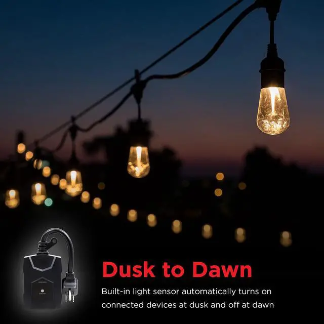 Alt view image 5 of 7 - Outdoor Outlet Timer, Dusk-to-Dawn Sensor, Single Outlet, Simple Automation, Weather-Resistant, Light Sensing, Seasonal Lights Outdoor Timer, Landscape, 2 Pack, Black, 71069