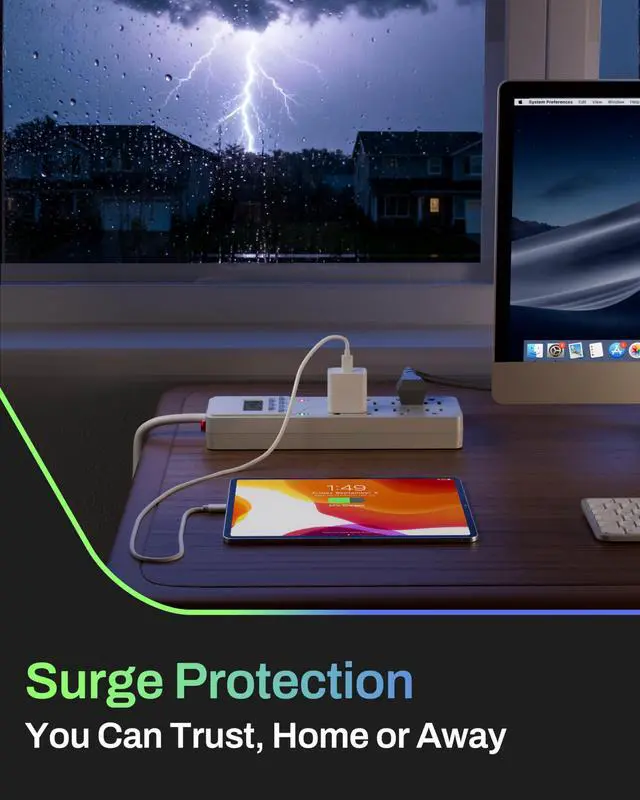 Alt view image 7 of 7 - 8 Outlet Surge Protector with 7-Day Digital Timer (4 Outlets Timed, 4 Outlets Always On) - White