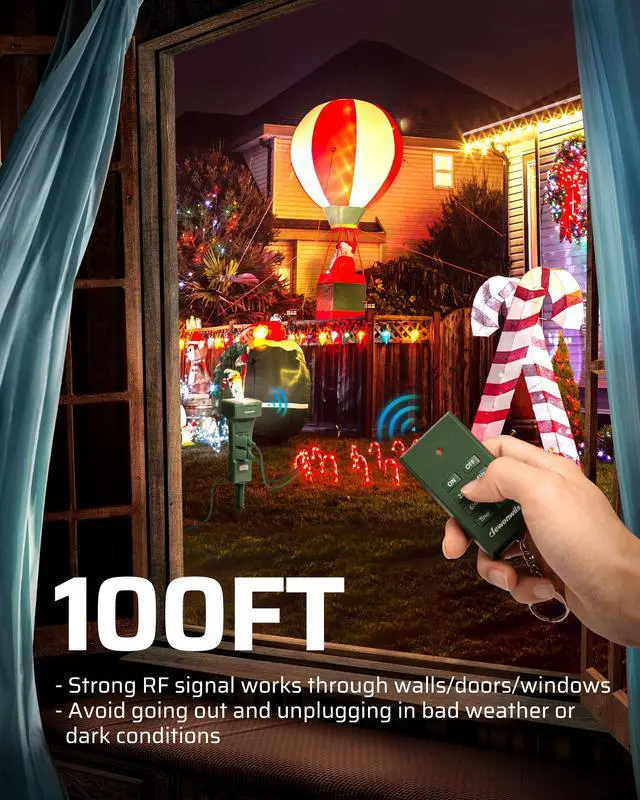 Alt view image 3 of 7 - Outdoor Power Stake Timer Waterproof, 100FT Range Remote Control Outlet Timer, 6 Grounded Outlets 6FT Cord, Photocell Dusk to Dawn, for Lights, Garden, 1875W/15A UL Listed