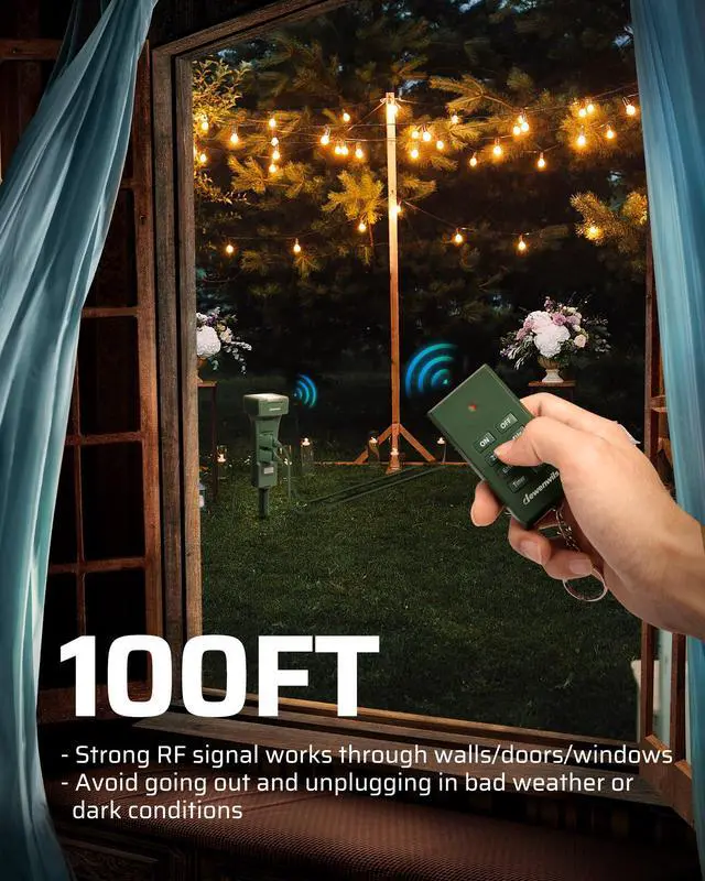 Alt view image 4 of 7 - Outdoor Power Stake Timer Waterproof, 100FT Range Remote Control Outlet Timer, 6 Grounded Outlets 6FT Cord, Photocell Dusk to Dawn, for Lights, Garden, 1875W/15A UL Listed