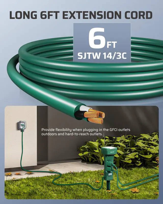 Alt view image 7 of 7 - Outdoor Power Stake Timer Waterproof, 100FT Range Remote Control Outlet Timer, 6 Grounded Outlets 6FT Cord, Photocell Dusk to Dawn, for Lights, Garden, 1875W/15A UL Listed