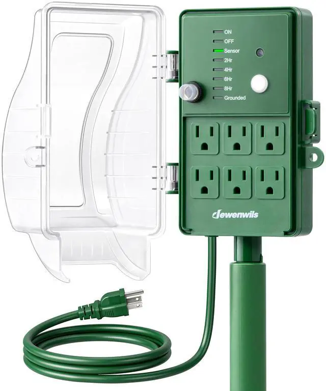 Main image of Outdoor Power Stake Timer, Waterproof Dusk to Dawn Timer with 6 Grounded Outlets, 6FT Extension Cord, 1800W/15A Heavy Duty Outlet for Lights, Yard, Garden, ETL Listed