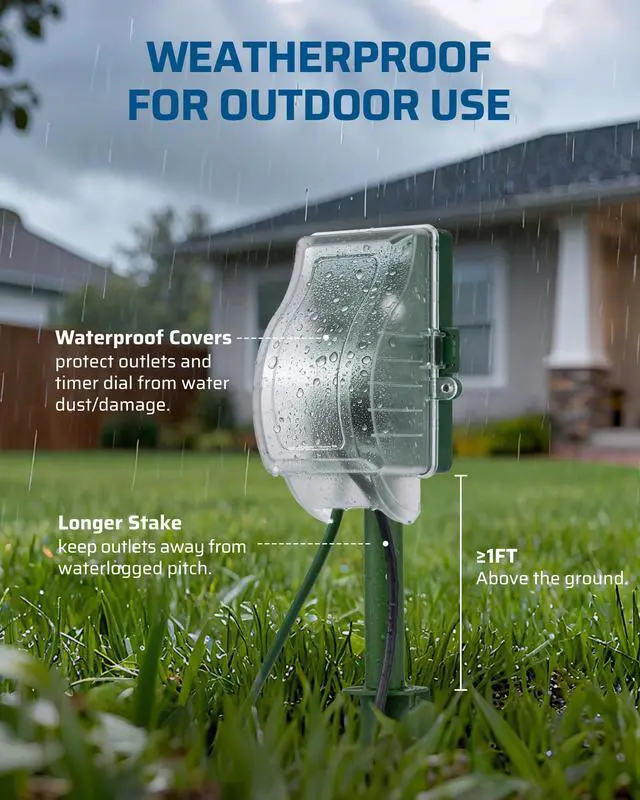 Alt view image 4 of 6 - Outdoor Power Stake Timer, Waterproof Dusk to Dawn Timer with 6 Grounded Outlets, 6FT Extension Cord, 1800W/15A Heavy Duty Outlet for Lights, Yard, Garden, ETL Listed