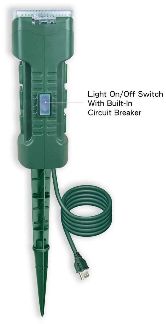 Alt view image 3 of 5 - Outdoor Power Stake with Photocell Timer 2/4/6/8 Hour Countdown, Dusk to Dawn, 6 Grounded Outlets 6FT Cord, UL Listed, Green