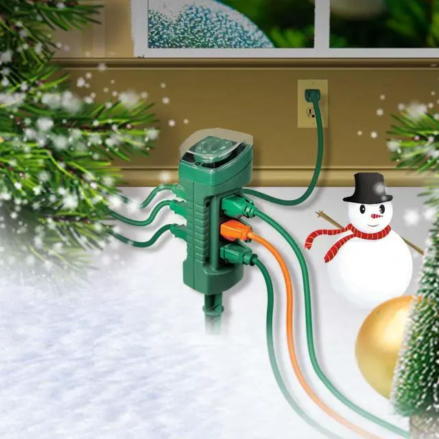 Alt view image 5 of 5 - Outdoor Power Stake with Photocell Timer 2/4/6/8 Hour Countdown, Dusk to Dawn, 6 Grounded Outlets 6FT Cord, UL Listed, Green