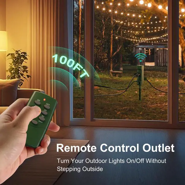 Alt view image 2 of 7 - Outdoor Power Stake Timer 25FT Extension Cord Waterproof, Remote Control Photocell Dusk to Dawn Light Timer, 6 Grounded Outlets for String Lights & Christmas Decorations, ETL