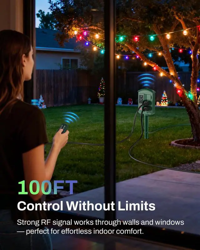 Alt view image 3 of 7 - Outdoor Power Stake with Dusk to Dawn Timer, Waterproof 6 Grounded Outlets, 6FT Cord, 100FT Remote Control, Heavy Duty Outdoor Plug for Christmas Lights, Yard, Garden, ETL Listed