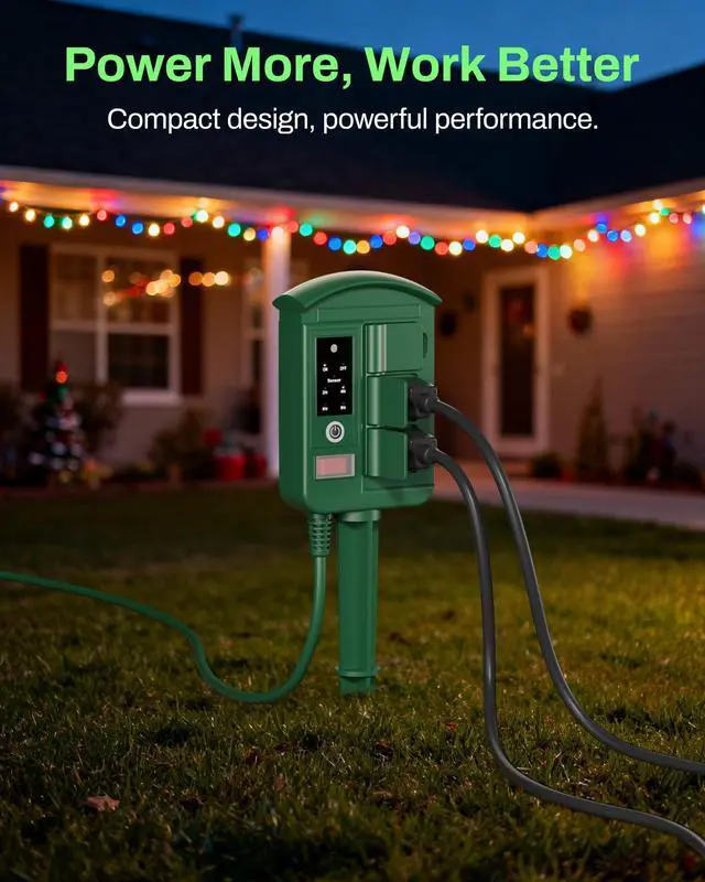 Alt view image 6 of 7 - Outdoor Power Stake with Dusk to Dawn Timer, Waterproof 6 Grounded Outlets, 6FT Cord, 100FT Remote Control, Heavy Duty Outdoor Plug for Christmas Lights, Yard, Garden, ETL Listed
