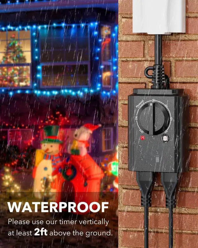 Alt view image 4 of 6 - Outdoor Light Timer with Dusk to Dawn Sensor, Weatherproof Dual Grounded Outlets for Christmas Decorations, 15A 1/2HP ETL Listed(2 Pack)