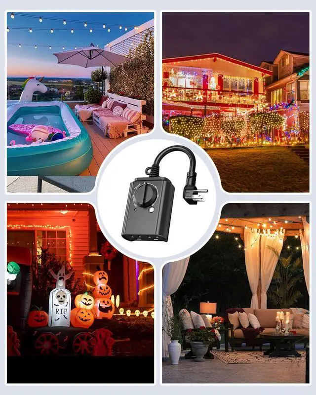 Alt view image 6 of 6 - Outdoor Light Timer with Dusk to Dawn Sensor, Weatherproof Dual Grounded Outlets for Christmas Decorations, 15A 1/2HP ETL Listed(2 Pack)