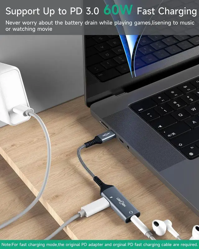 Alt view image 4 of 7 - USB C to 3.5mm Headphone Jack and Charger Adapter,2 in 1 Hi-Res Audio & PD 60W Fast Charging Dongle,Type C to Aux Splitter Cable Cord for iPhone 17/16/15 Pro Max,Samsung S25/S24/S23,iPad Pro,Pixel