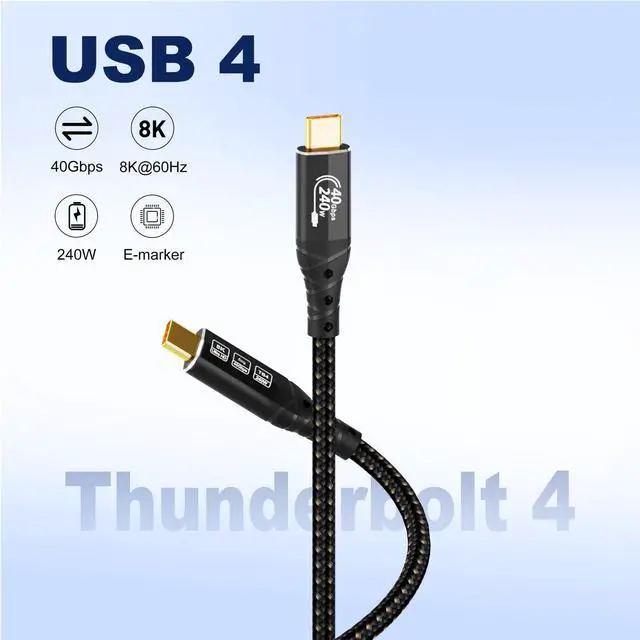 Alt view image 2 of 7 - 40Gbps for Thunderbolt 4 Cable 6.6FT/2m, USB 4 Data Cable, 8K/4K USB C Display, 240W Charging Thunderbolt Cable, for Thunderbolt 3, iPhone 16 Series, SSD, MacBook, eGPU, Monitors, Laptops
