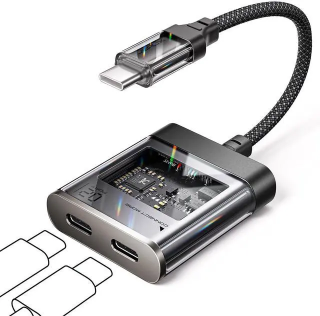 Main image of Type C Splitter, 2 in 1 USB C Headphone and Charger Adapter, USB C Hi-Res 32bit/384kHz Audio and Type C PD 60W Fast Charging Dongle for iPhone 17 16 Pro Max, Galaxy S24 Ultra, iPad