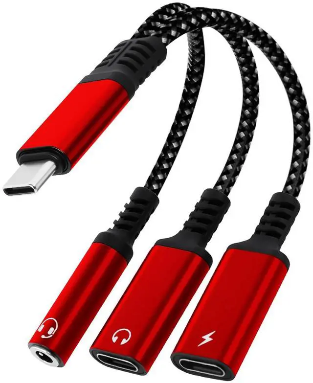 Main image of 1 in 3 USB C to Type-C Charging and Type-C Headphones Plus 3.5mm Headphones PD 60W Charging Adapter, Compatible with GalaxyS22, iPad Pro, Pixel, iPhone 16 15, etc.red