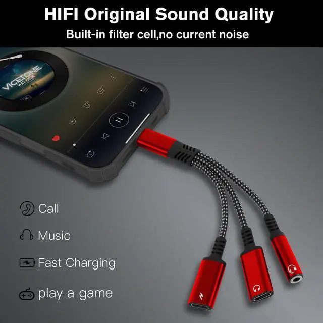 Alt view image 2 of 7 - 1 in 3 USB C to Type-C Charging and Type-C Headphones Plus 3.5mm Headphones PD 60W Charging Adapter, Compatible with GalaxyS22, iPad Pro, Pixel, iPhone 16 15, etc.red